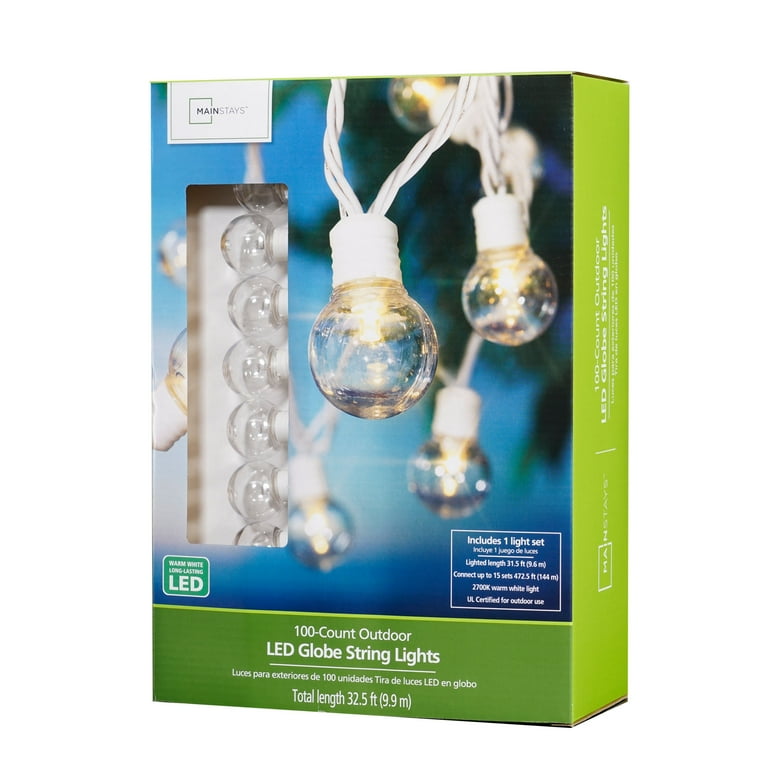 Mainstays 100 Count Outdoor LED Globe String Lights, White Wire Mainstays 100 Count Outdoor LED Globe String Lights, White Wire