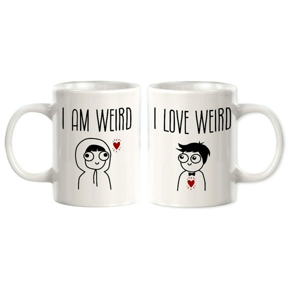 Designs ByLITA I Am Weird I Love Weird 11oz Ceramic Coffee Mug (2 Pack) | Cute Matching Couple Coffee Cups