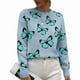 thumbnail image 1 of Jersey para mujer, suéter con cuello redondo, estampado, manga larga, dobladillo suelto, Top de punto acanalado para mujer, azul, XL, 1 of 7