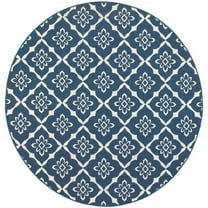 HomeRoots 8' x 8' Blue and Ivory Round Floral Stain Resistant Indoor Outdoor Area Rug