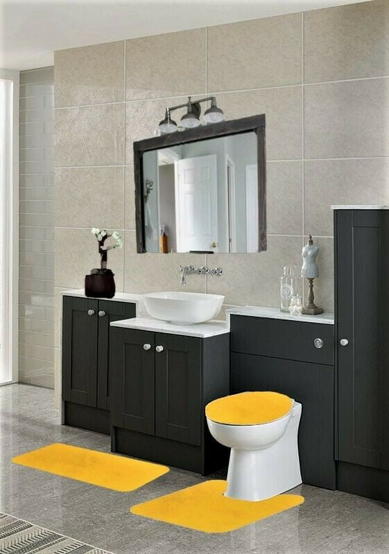 3pcs Bathroom Set Rug U Shape Mat Toilet Lid Cover Plan Chenille Bath Mats Decor 