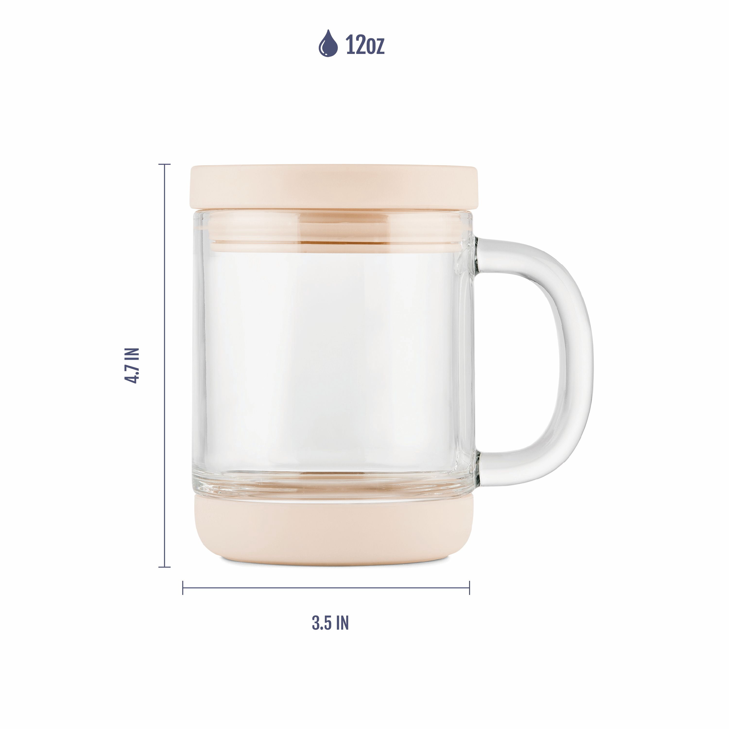 Ello Nova Shine 12oz Glass Mug with Lid | Built-In Handle, Silicone Boot, BPA Free, Dishwasher Safe | Hot and Cold Coffee Tea Mug | Sandbar