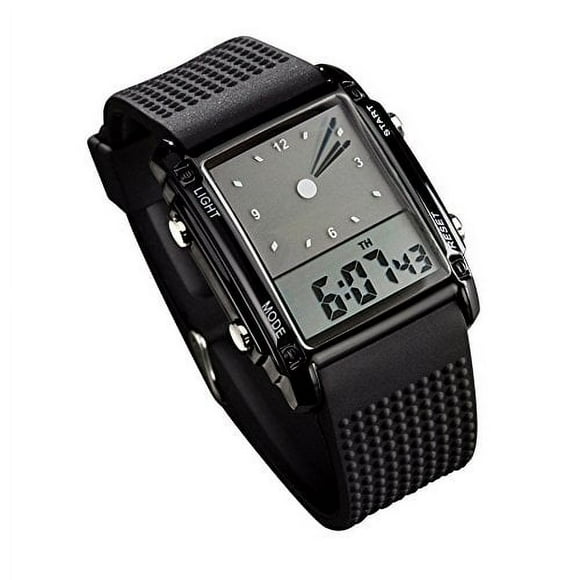 Fanmis Montre-Bracelet Analogique Numérique Étanche pour Hommes avec Cadran Rectangulaire et Cinq Rétroéclairages LED Couleur Noire