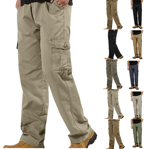 hoksml Men's Big and Tall Cargo Pants with Elastic Waistband Straight Leg Utility Work Pants with Multiple Pockets M-6XL