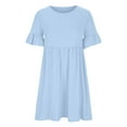 thumbnail image 4 of Diufon Summer Dresses for Women Solid Color Mini Dress Round Neck Ruffle Short Sleeve Dress, 4 of 5
