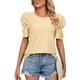 thumbnail image 1 of Bienvenido Blusa de manga corta para mujer, cuello redondo, manga plisada, patrón liso, elegante, versátil, camisa informal de verano, amarillo, M, 1 of 8
