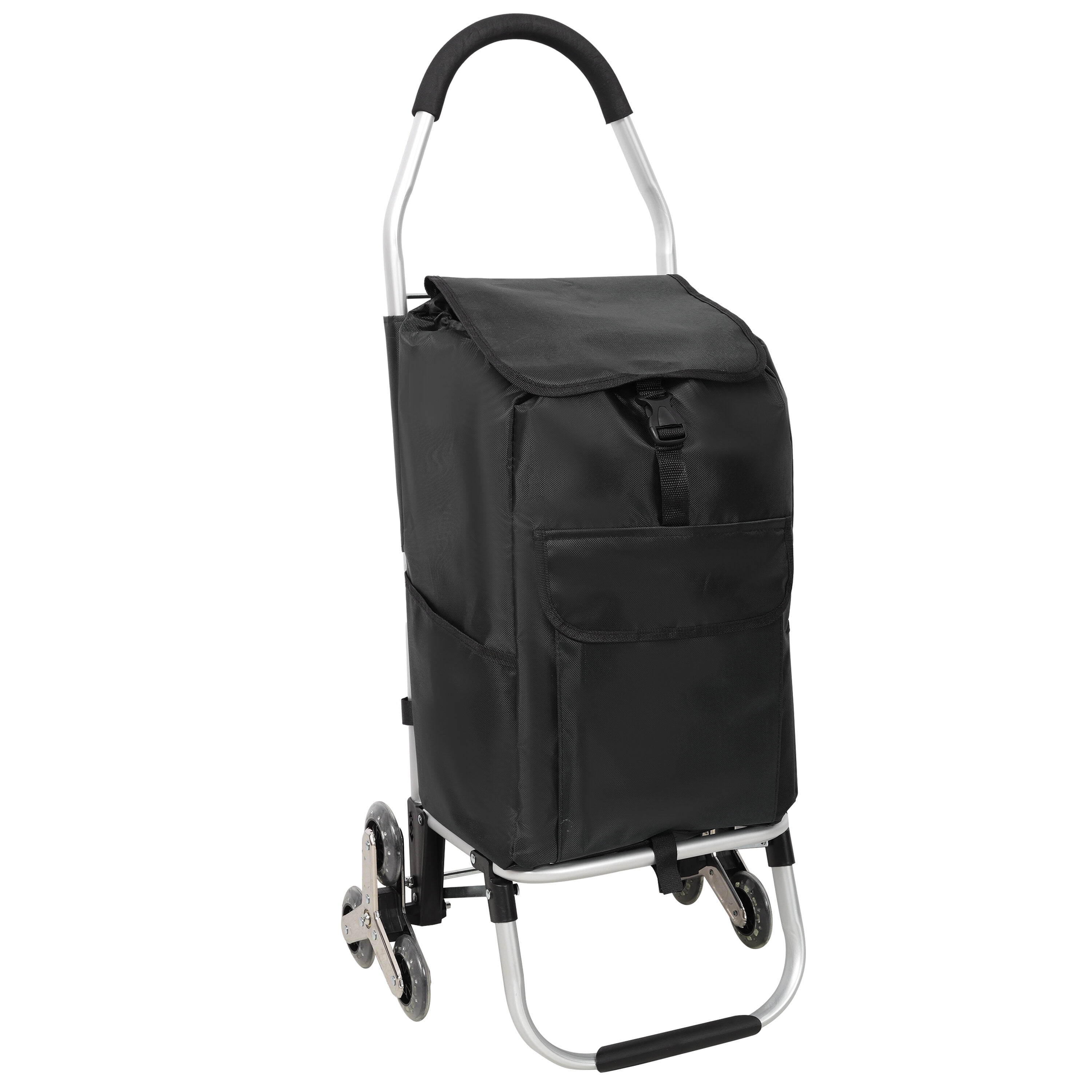 , Shopping Stair Trolley with Wheels,Trolley Black Foldable Shopping Cart,Removable Shopping OxWaterproof Bag,Stainless Steel Triangular Wheels, Black, Black ,Aluminium ,