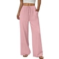 thumbnail image 5 of QATAINLAV Womens Casual Drawstring High Waisted Pants Loose Flowy Wide Leg Palazzo Trousers Summer Beach Vacation Pants with Pockets Pink M, 5 of 9