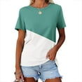 thumbnail image 2 of ZyeKqe Women Short Sleeve Shirts Color Block Summer Tops Round Neck Casual Loose T Shirts Tees, 2 of 4
