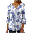 thumbnail image 2 of hxobax Womens Dressy Casual Tops Ruffle 3/4 Sleeve Tunic V Neck Button Down Shirts Pleated Blouses, 2 of 5