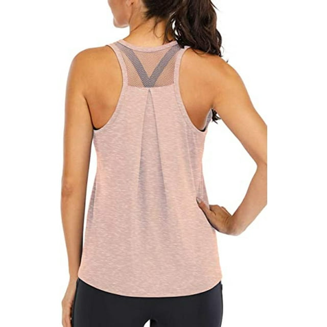 Workout Tops for Women Loose fit Racerback Tank Tops for Women Mesh Backless Muscle Tank Running Tank Tops