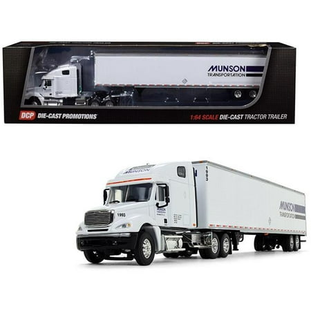 Freightliner Columbia High Roof Sleeper Cab with 53 Utility Dry Goods Trailer Munson Transportation White 1/64 Diecast Model by DCP (Best Utility Trailer For The Money)