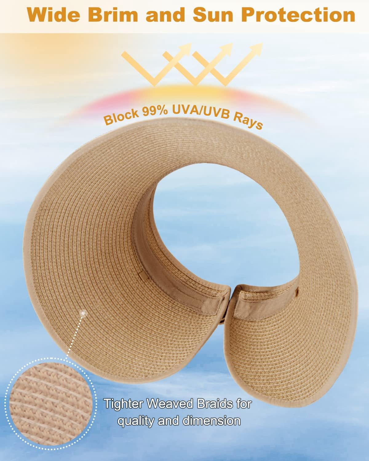 Foldable Straw Sun Visors for Women, Sun Protecetion Wide  display picture 1