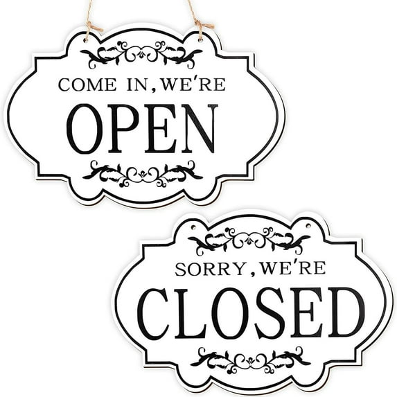 CIVG 11.8x7.9Inch Reversible Open And Closed Door Sign Retro Wooden Stores Hanging Sign - Waterproof Double Sided Sign for Coffee Shop Restaurant Pet Store Door Window