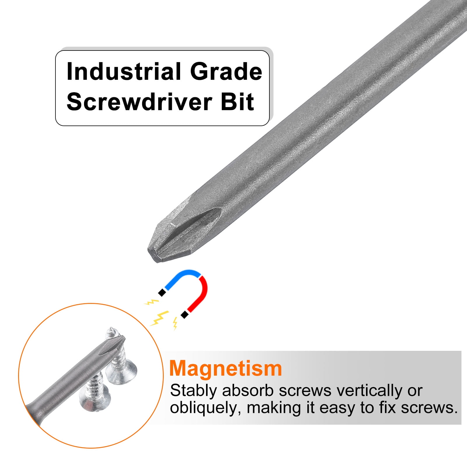 10pcs #2 Phillips Screwdriver Bit PH2 1/4" Hex Shank 12" (300mm) Long Magnetic S2 Steel Industrial Grade Screw Driver Bit Cross Head Electric Drill Bits 0.2" (5mm) Rod