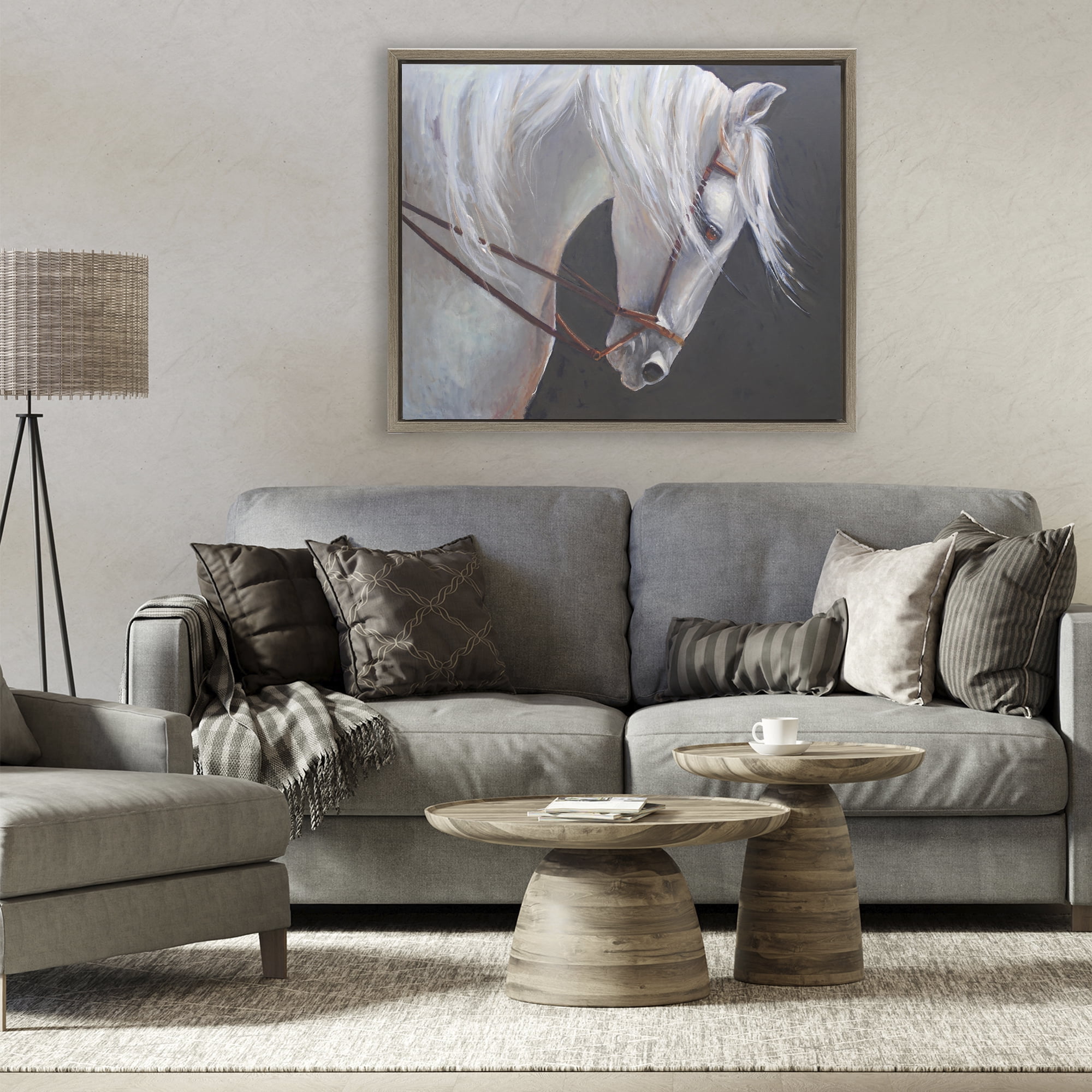 Stupell Industries Majestic White Mare Brown Framed Floater Canvas Wall Art, design by Jadei Graphics