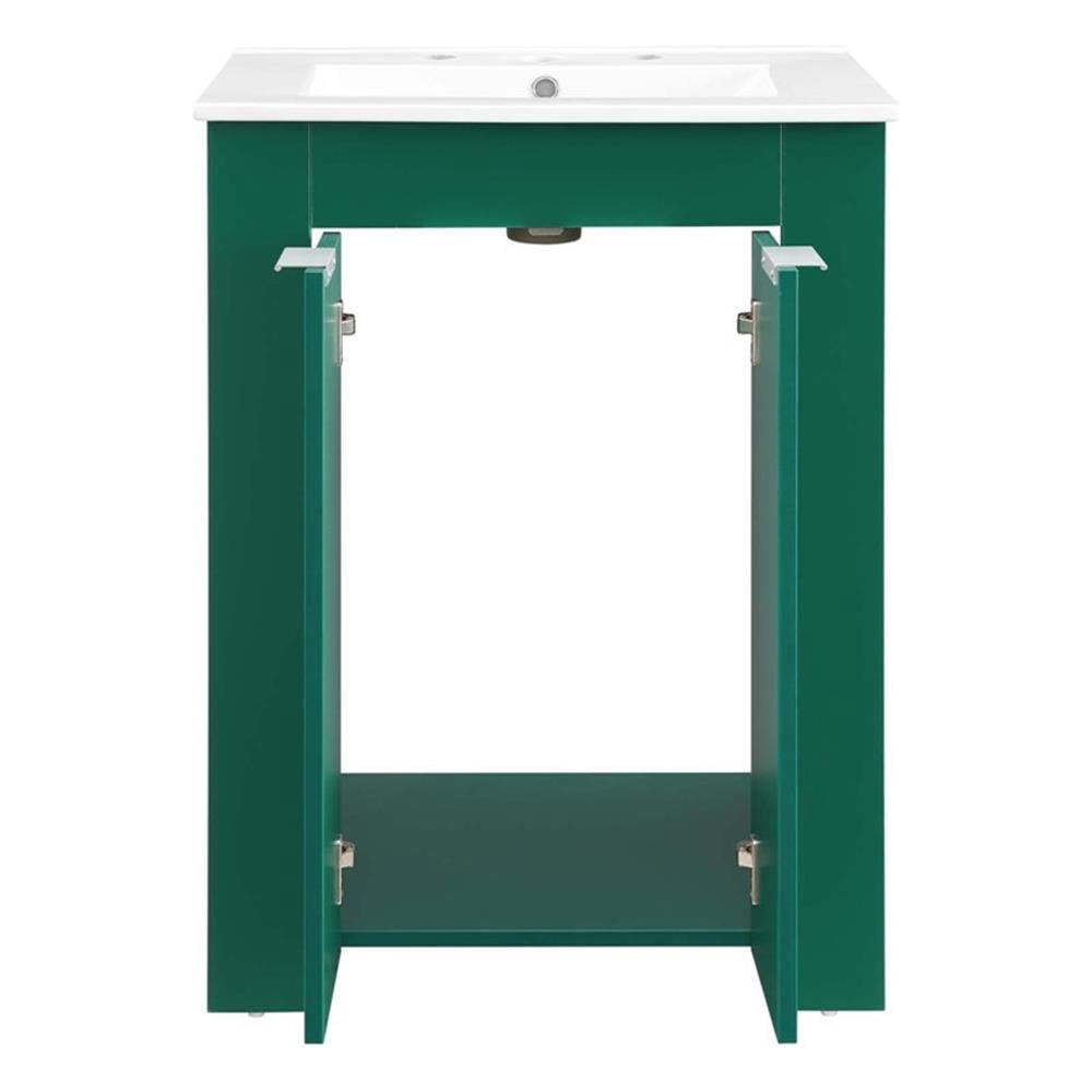 Modway Maybelle Modern Wood/Ceramic Bathroom Vanity in Green/White