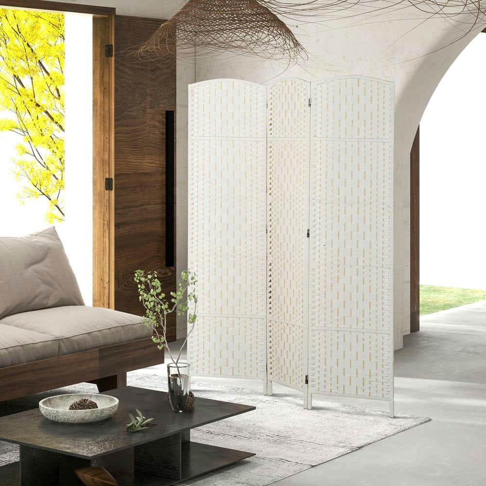 Spaco 3 Panel Folding Privacy Screen, 6FT Tall Portable Weave Partition Wall Divider, Room Divider for Indoor as Living Room, Entryway, White