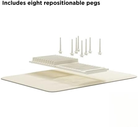 Udry Dish Rack with Movable Pegs and Microfiber Drying Mat – Space-Saving Design Folds Up for Easy Storage, Basic Rack, Linen