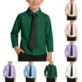 thumbnail image 6 of Diufon Boys Long Sleeve School Uniform Kids Classic Lapel Button Down Shirts with Tie and Chest Pocket, 6 of 10