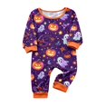 thumbnail image 2 of Halloween Pajamas, Family Matching Pajamas, Halloween Pajamas for Family, Halloween Matching Family Pajamas Purple Witch Hat Ghost Pumpkin Print Short Sleeve Set for Fall Festival, Baby 12 Months, 2 of 4