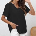 thumbnail image 2 of Vedolay Shirts For Women Women's Tops Floral V Neck Short Sleeve Summer Blouse Shirts,Black L, 2 of 5