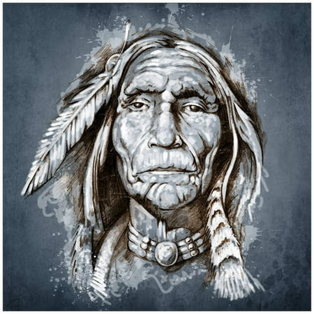 Native American, Portrait On Grey Art, B - Walmart.com