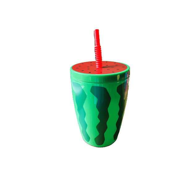 (1) Giant Summer Watermelon Shaped Cup with Straw 24 oz Bonus 1 Autocollant for Personalization