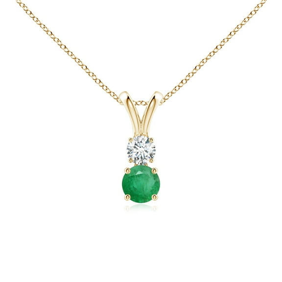 ANGARA Natural Round Emerald and Diamond Two Stone Pendant in 14K Yellow Gold for Women (Size-4mm) | May Birthstone, Birthday, Anniversary, Jewelry Gift for Women | Natural Emerald Necklace