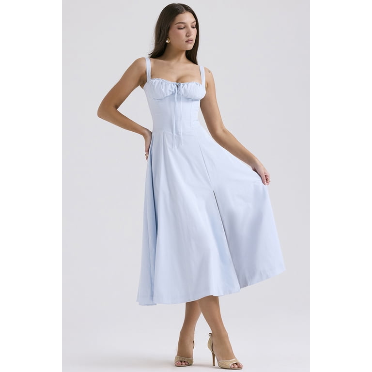 Eternatastic Women's Corset Dress Sleeveless Split Flowy Midi Dress French  Style Spaghetti Strap Beach Vacation Dress XL Light Blue - Walmart.com
