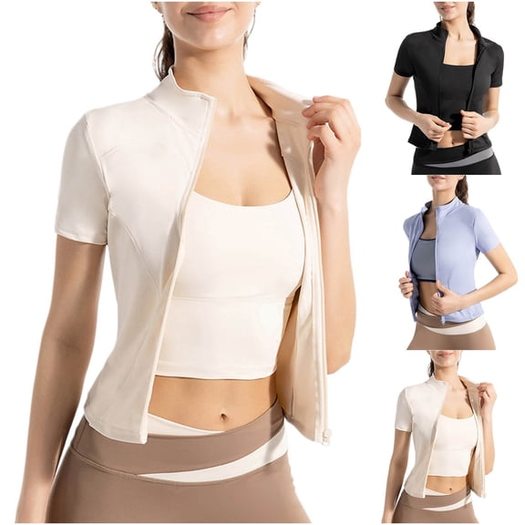 NuoCaiYun Women's Sun Shirts Zip Up Crop Jacket Uv Protection Short Sleeve Coat Summer Lightweight Yoga Tops