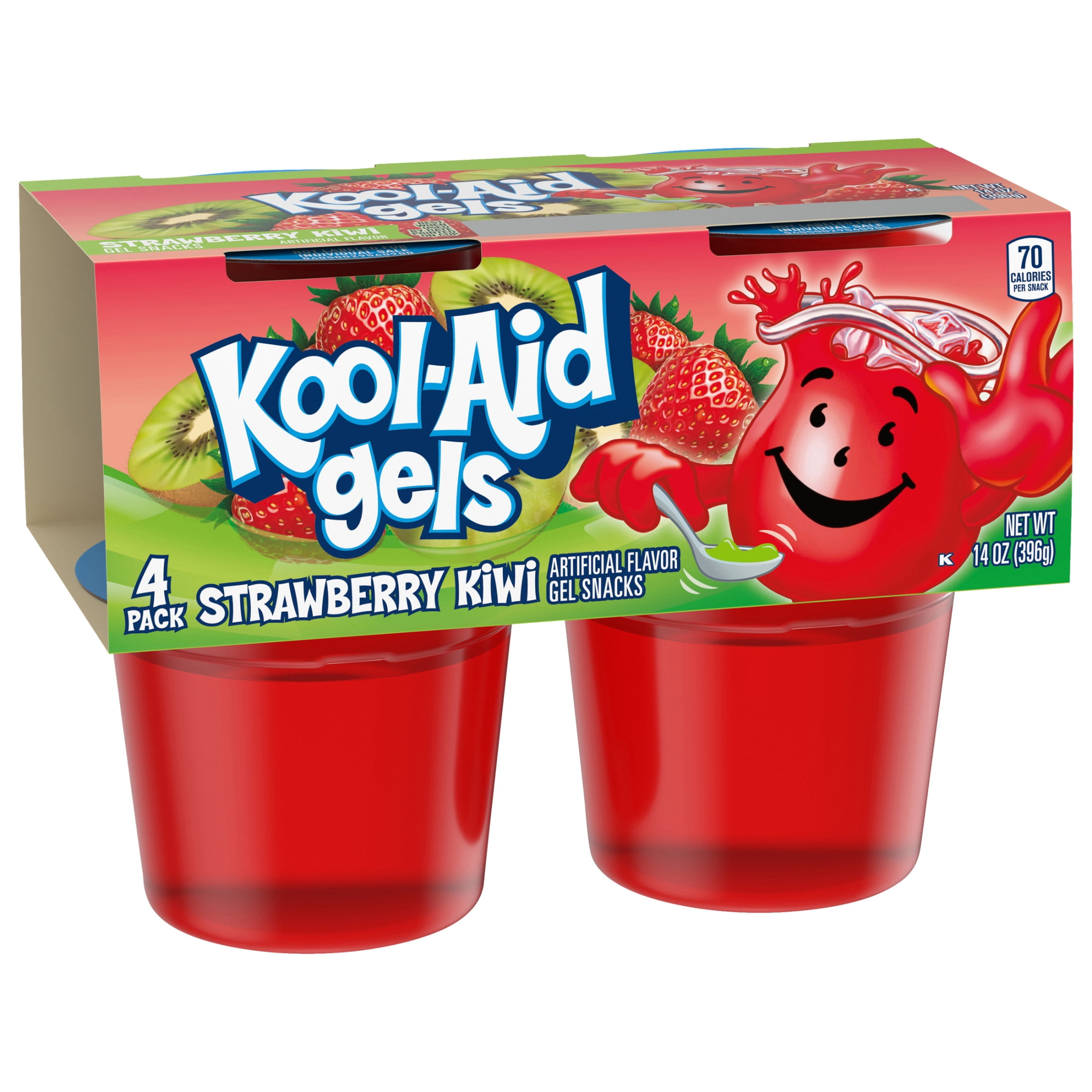 Kool-Aid Gels Strawberry Kiwi Jell-O Gelatin Snacks, 4 Ct Cups