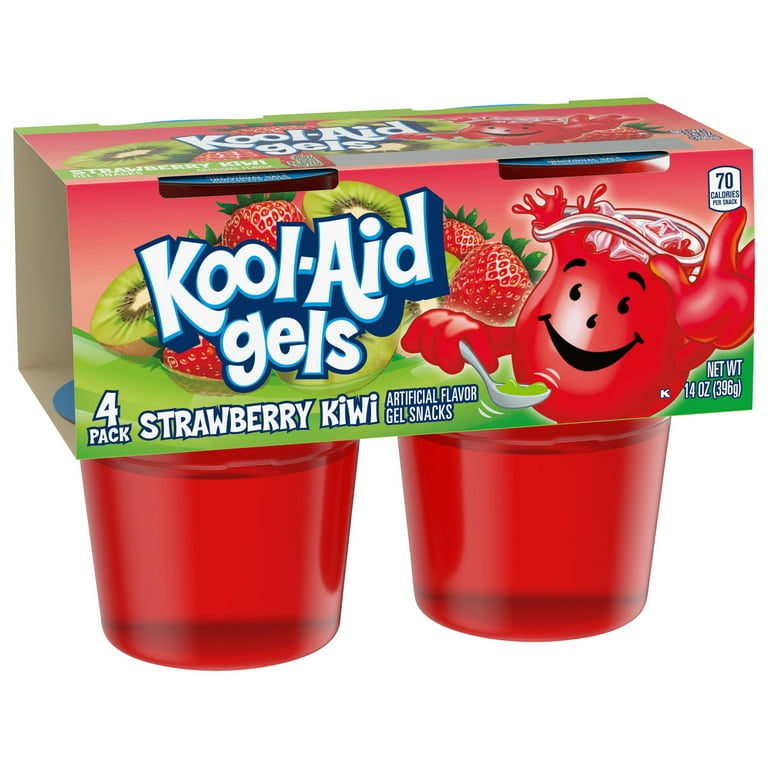 Kool-Aid Gels Strawberry Kiwi Jell-O Gelatin Snacks, 4 Ct Cups