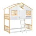 thumbnail image 3 of Twin over Twin House Bunk Bed with Roof,Floor Bunk Bed with Safety Guardrails and Ladder,Bunk Bed Frame with Window,Window Box and Door,Nature+White, 3 of 9