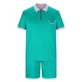thumbnail image 3 of Cameland Two Piece Short Outfits Men Color Block Tracksuits Sport Summer Short Sleeve and Shorts Set for Men, 3 of 5