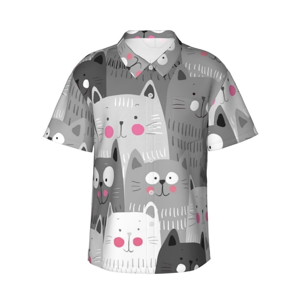 Balery Cats Group Camisas hawaianas de manga corta para hombre, camisas playeras de corte holgado, camisas de vacaciones con botones,3X-Large
