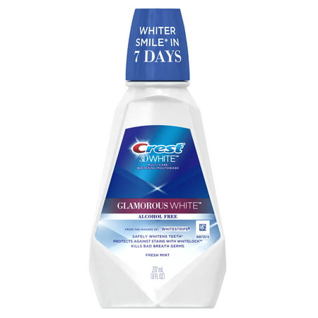 Crest 3D White Glamorous White Alcohol Free Multi-Care Whitening Mouthwash, Fresh Mint, 8 fl. oz. (237