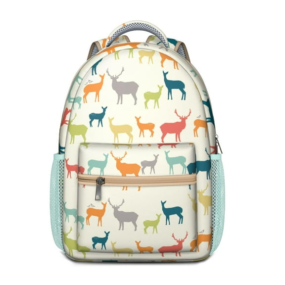Vintage Deer and Forest Art Backpack – Nordic Buck Pattern School Bag with Geometric, Ethnic, and Hunting Inspired Design