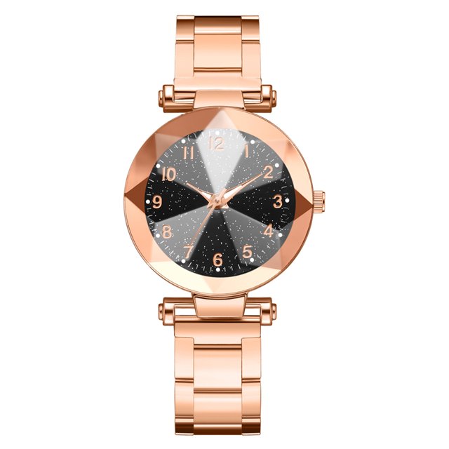 Reloj de cuarzo para mujer, esfera redonda, cinturón de aleación, elegante reloj de pulsera informal, oro rosa