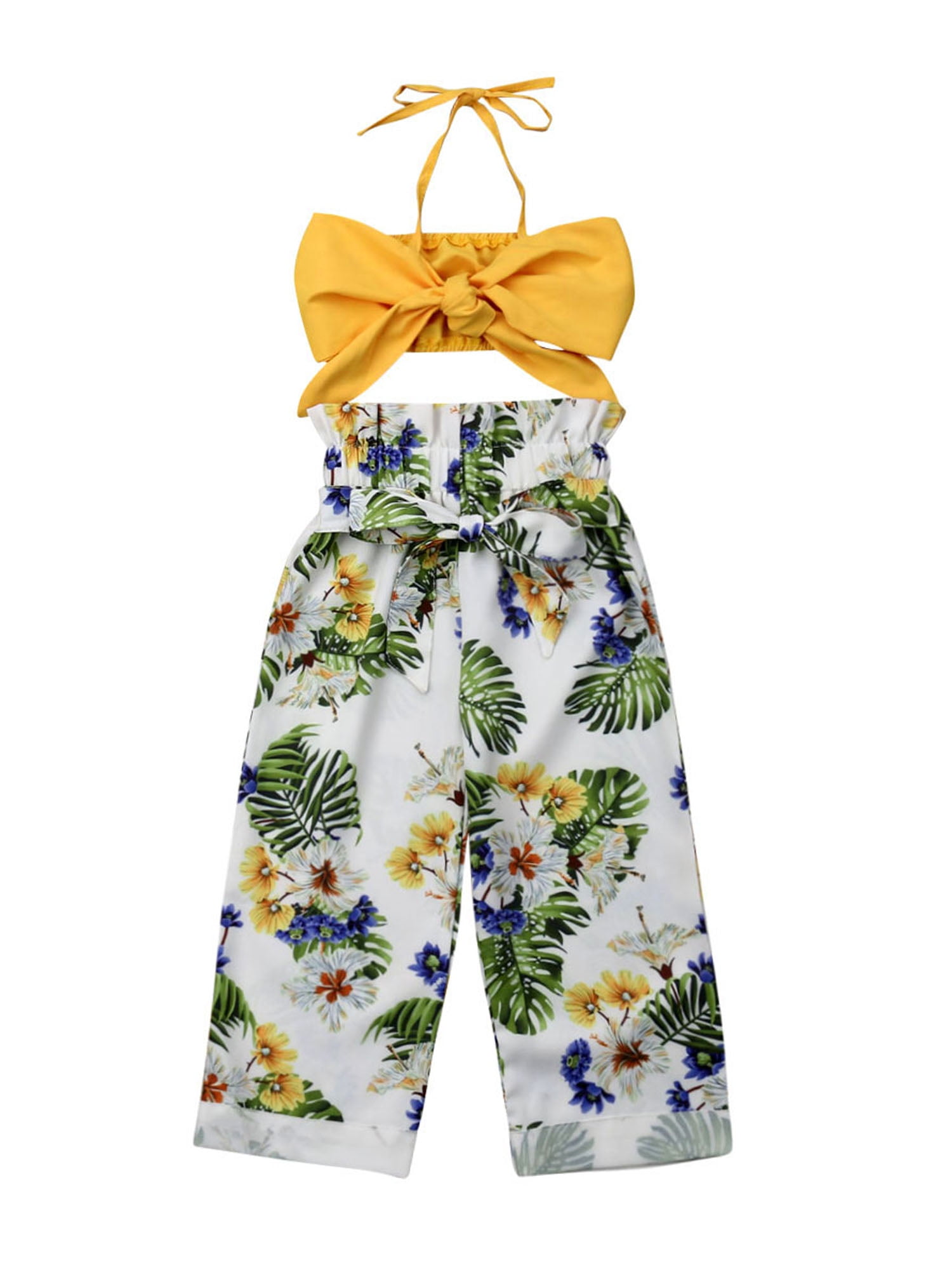 US Toddler Baby Girls Summer Clothes Vest Crop Tops Floral Long Pants Outfit Set 