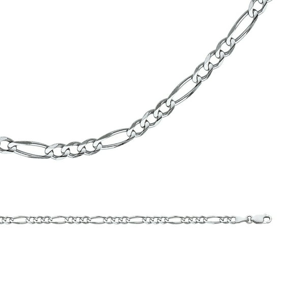 Figaro Chain Solid 14k White Gold Necklace Concave 3   1 Link Polished Heavy Genuine, 4 mm - 18,20,22,24 inch