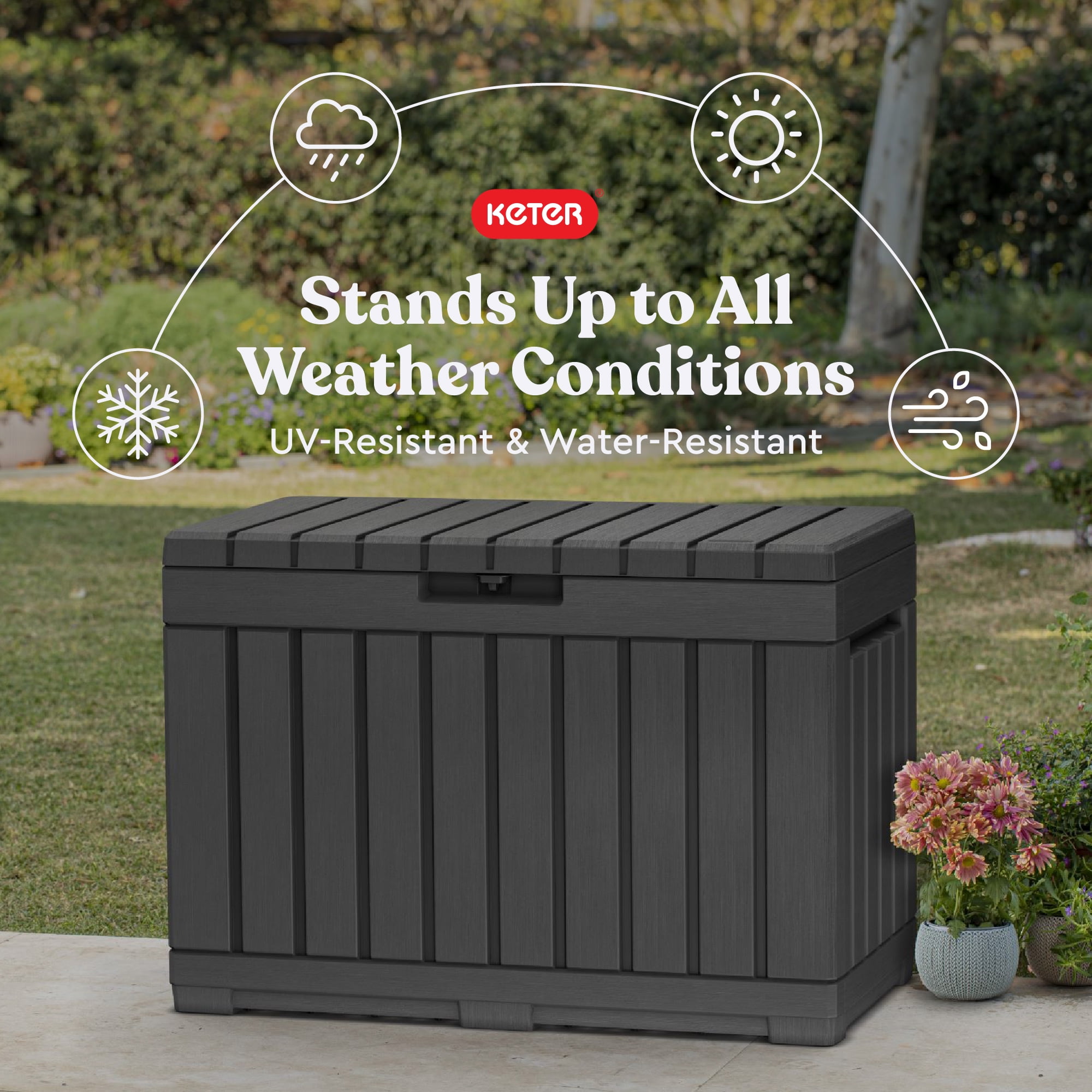 Keter Kentwood 50 Gallon Durable Resin Outdoor Deck Box Storage Organization, Graphite