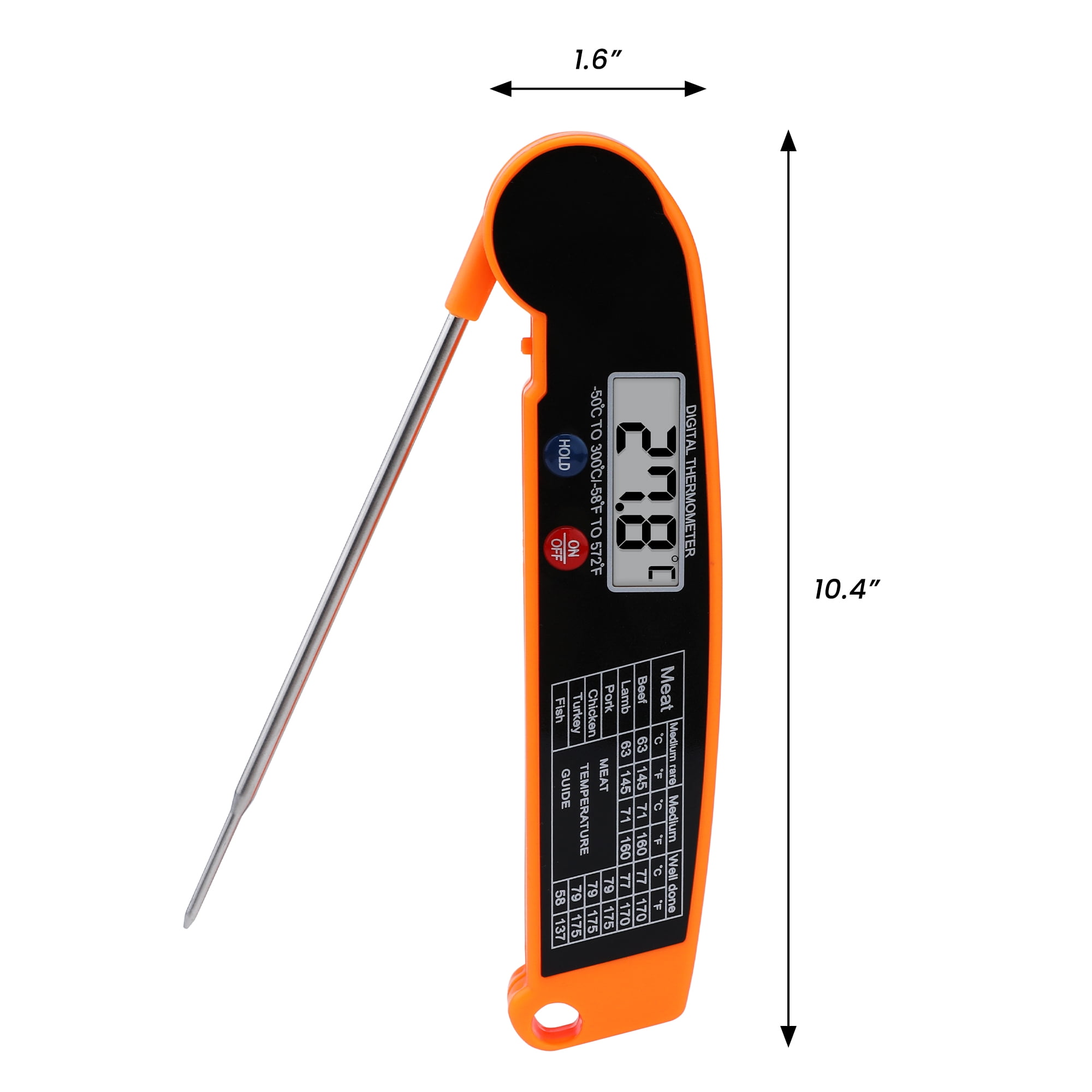 Unique Bargains Strong Plastic Digital Meat Thermometer Orange 10.4x1.6x0.6 in