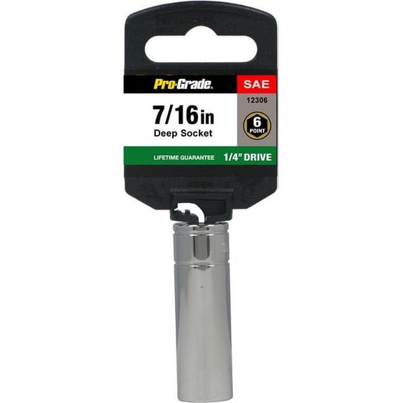 Pro-Grade 1/4in Drive 6 Pt. 3/8in Standard Socket – Chrome Vanadium, Rust Resistant,12305