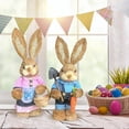thumbnail image 3 of Set of 2 Rustic Straw Easter Bunnies – 14" Hand-Woven Standing Rabbits Figurines – Natural Spring Decor for Dining Table, Porch & Entryway (Pair) Style F, 3 of 6