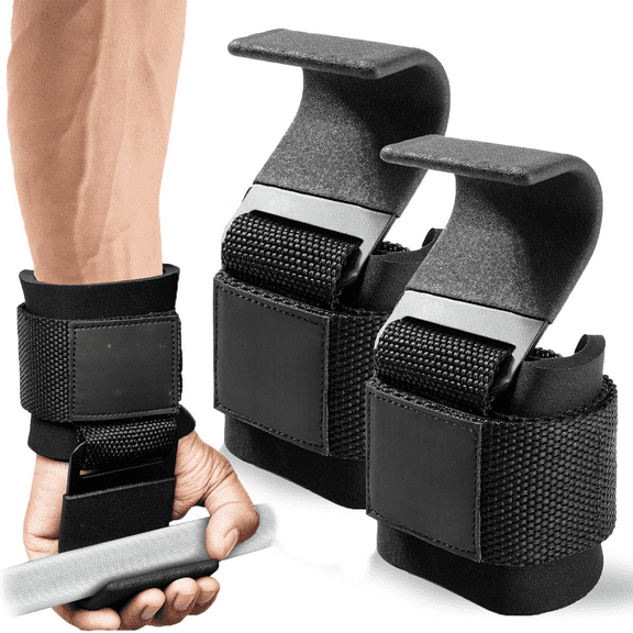 Weight Lifting Hooks Pair 500LBS Heavy Duty Capacity Extra-Thick Padded Wrist Support for Deadlifts Pull-Ups Shrugs Non-Slip Gym Grips Straps for Men and Women