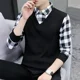 thumbnail image 4 of Camiseta polo para hombre de gran tamaño con empalme superior, ropa de invierno para hombre, de punto, de gran tamaño, a rayas, moda Harajuku, de una pieza, de lujo coreano F, 4 of 5