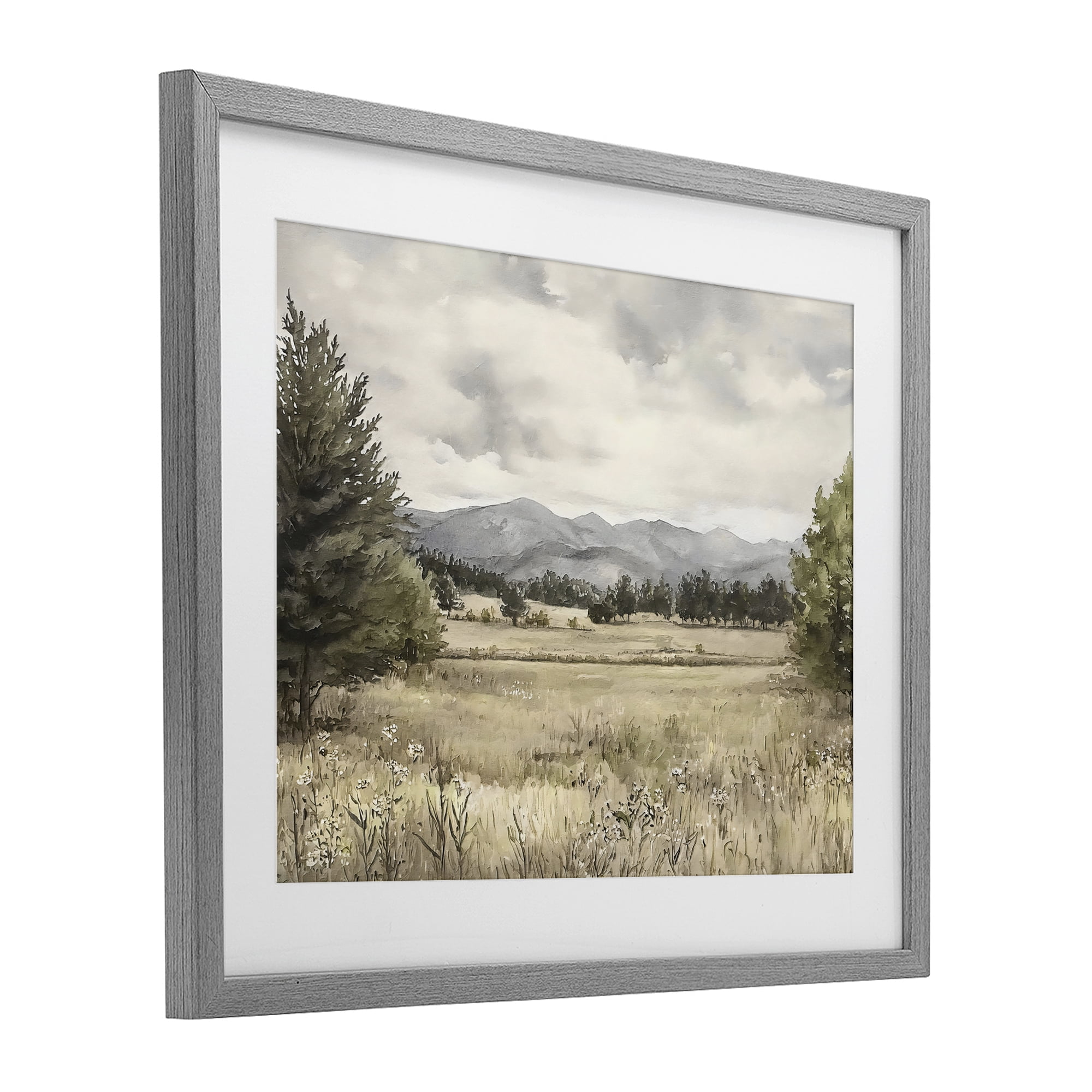 Stupell Industries Muted Mountain Meadow Gray Framed Print Under Glass, design by Riley B