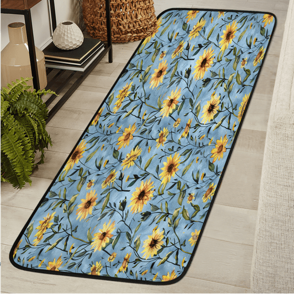 CURLYOOT Sunflower Runner Rug 2'x6' Washable Kitchen Runner Rug Indoor Non Slip Laundry Rugs Flower Floor Carpet for Hallway Kitchen Entryway Bedroom Living Room