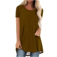 thumbnail image 2 of SDNall Loose Fitting Shirts for Women Fashion Summer Round Neck Leisure Short Sleeve Solid Tops Women'S Tunics (Brown, Sizes S-XXL), 2 of 9